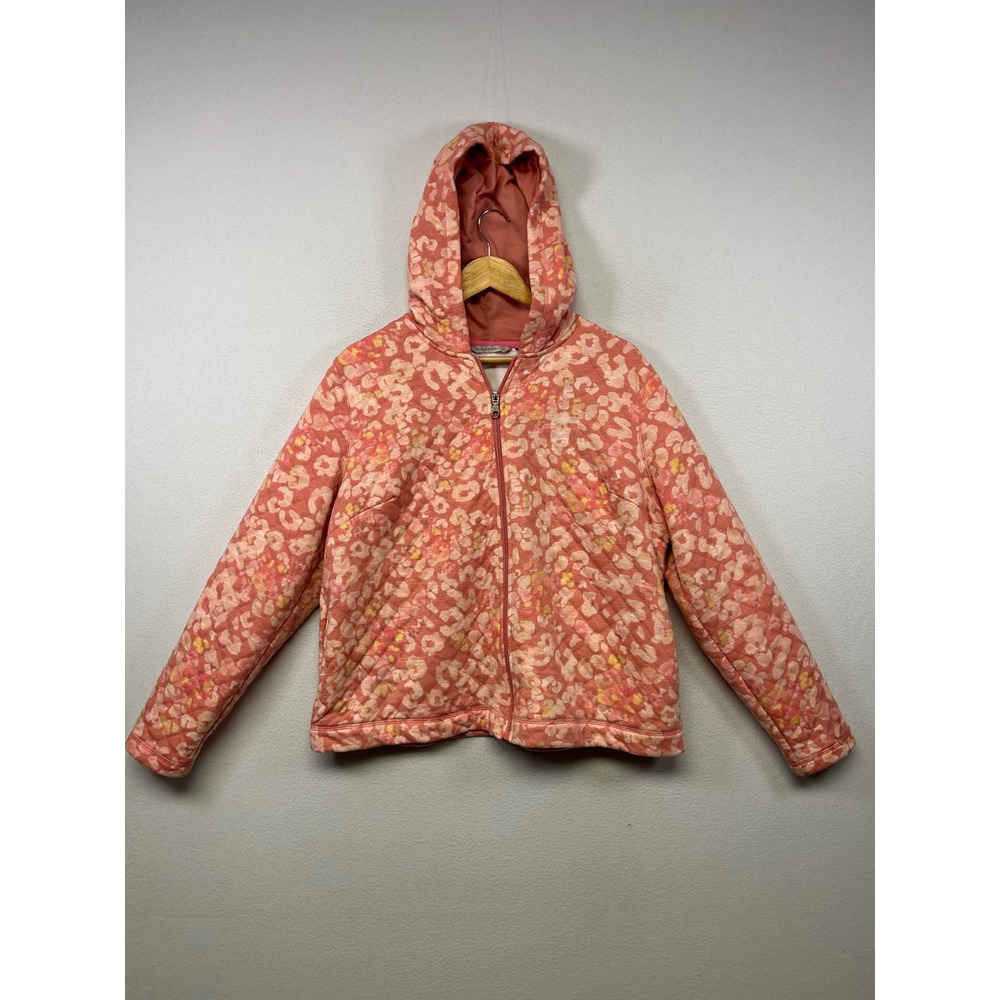 Isaac Mizrahi Live! Quilted Floral Leopard Womens XL Coral Pink Zip Up Hoodie